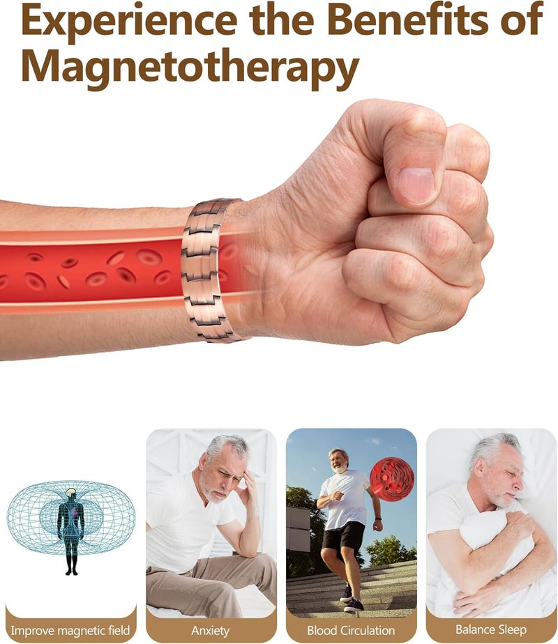 Feraco Copper Bracelet for Men 3X Strength,Magnetic Therapy Bracelet Copper Jewelry with Powerful 3800 Gauss Magnets - Image 3